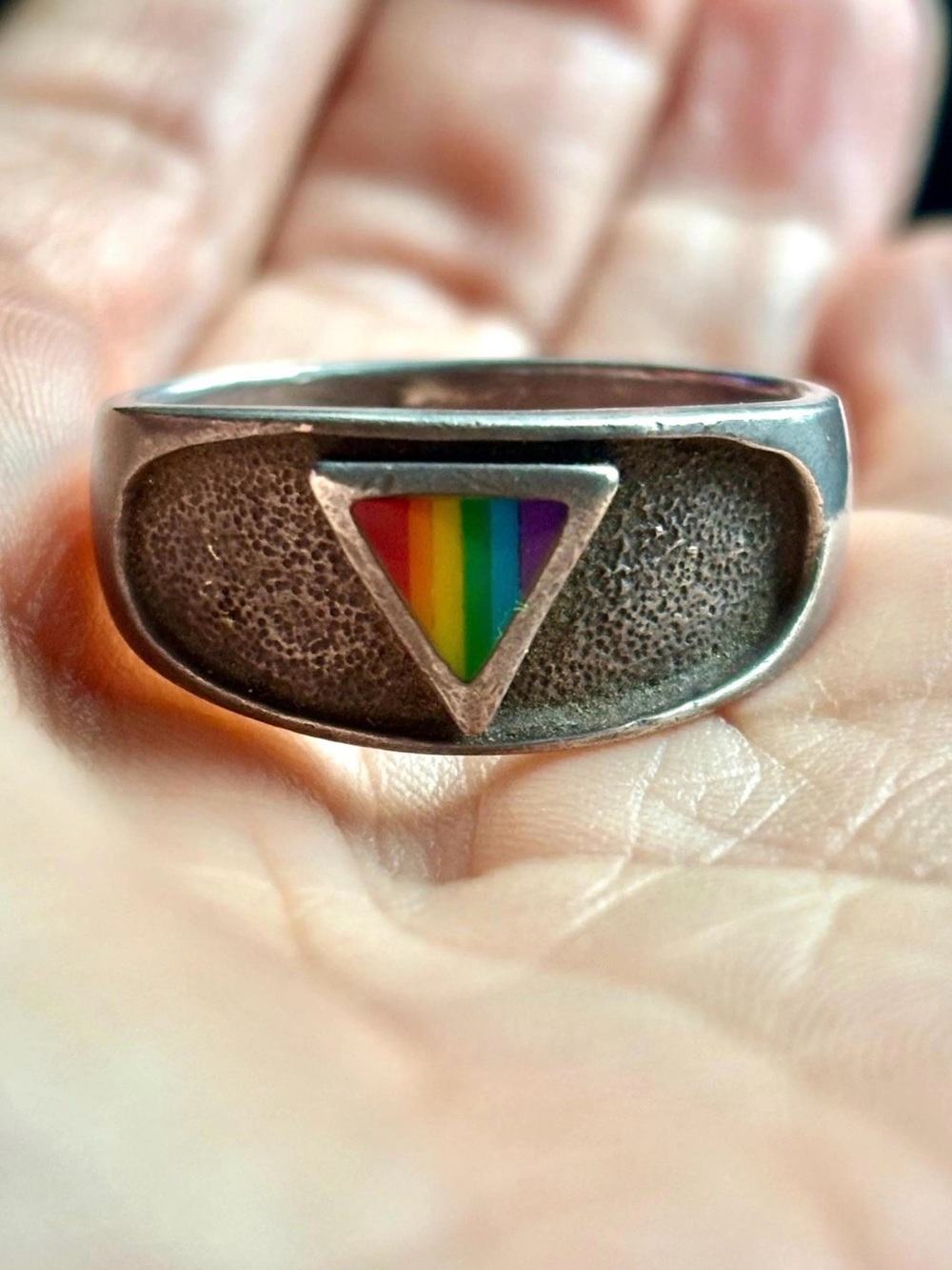 Vintage Peter Stone Sterling Silver Pride Rainbow Ring. Size 13